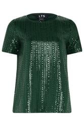 LTS Tall Green Crew Neck Sequin Top | Long Tall Sally 1