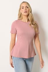 LTS Tall Women's Pink Seam Front Peplum Top | Long Tall Sally 3