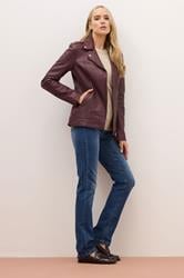 LTS PREMIUM Tall Dark Red Leather Biker Jacket | Long Tall Sally 3