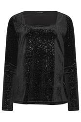 LTS Tall Womens Black Velvet Glitter Square Neck Top | Long Tall Sally 1