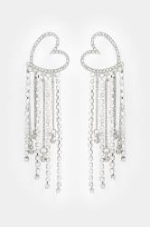 Silver Diamante Heart Tassel Earrings | Yours Clothing 2
