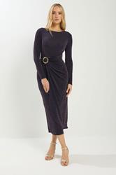 LTS Tall Navy Blue Sparkle Textured Drape Buckle Dress | Long Tall Sally 1