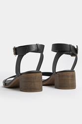 Black Faux Leather Block Heel Sandals In Wide E Fit | Yours Clothing 5