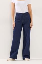 LTS Tall Women's Women's Indigo Blue Pocket Wide Leg Cotton Jeans | Long Tall Sally 1