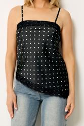 LTS Tall Women's Black Polka Dot Asymmetric Lace Cami Top | Long Tall Sally 5