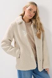 LTS Tall Ivory White Borg Button Through Jacket | Long Tall Sally 1
