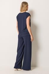 LTS Tall Women's Set Navy Blue Textured Top & Wide Leg Trousers | Long Tall Sally 1