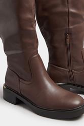 Brown Metal Detail Knee High Boots In Standard Fit | Yours Clothing 5