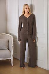 LTS Tall Women's Chocolate Brown Chenille Wide Leg Lounge Trousers | Long Tall Sally 1