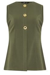 LTS Tall Khaki Green Textured Button Waistcoat