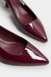 Burgundy Red Patent Slingback Kitten Heels In Extra Wide EEE Fit | Yours Clothing 5