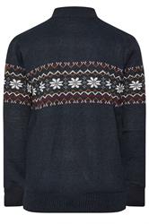 D555 Big & Tall Navy Blue Fairisle Quarter Zip Knitted Jumper | BadRhino 4