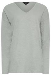 LTS Tall Light Grey & Black V-Neck Long Sleeve Cotton T-Shirt | Long Tall Sally 6