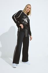 LTS Tall Black Pipe Detail Wide Leg Joggers | Long Tall Sally 1