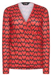 LTS Tall Red Heart Print Long Sleeve Wrap Top | Long Tall Sally 6