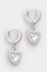 Silver Tone Diamante Heart Hoop Earrings | Yours Clothing 1