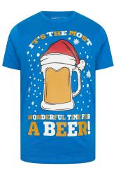 BadRhino Big & Tall Blue Christmas 'Beer' Slogan T-Shirt | BadRhino 4