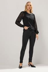 LTS Tall Black Lace Sleeve Knit Jumper | Long Tall Sally 2