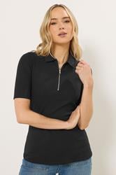 LTS Tall Black Half Zip Ribbed Collared Top | Long Tall Sally 2