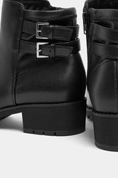 Black Double Buckle Faux Leather Chelsea Boots In Wide E Fit | Yours Clothing 5