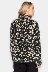 LTS Tall Black Leopard Print Half Zip Teddy Fleece Jacket | Long Tall Sally 4