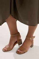 Brown Faux Leather Block Heel Sandals In Wide E Fit | Yours Clothing 1