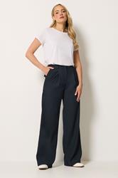 LTS Tall Women's Navy Blue Pleated Wide Leg Trousers | Long Tall Sally 3