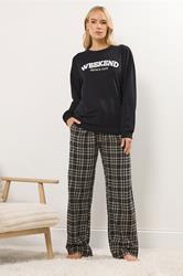 LTS Tall Black 'Weekend Brunch Club' Slogan Lounge Top | Long Tall Sally 2