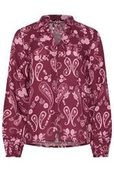 LTS Tall Dark Pink Paisley Button Tie Blouse | Long Tall Sally 1
