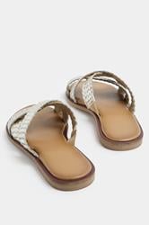 LTS Gold Faux Leather Woven Mule Sandals In Standard Fit | Long Tall Sally 3