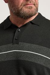 BadRhino Big & Tall Black Stripe Collared Knitted Jumper | BadRhino 4