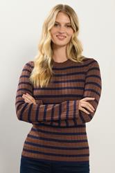 LTS Tall Chocolate Brown Striped Ribbed Jumper | Long Tall Sally 1