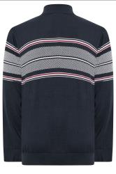 KAM Big & Tall Navy Blue Quarter Zip Stripe Knit Jumper | BadRhino 4