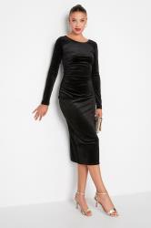 Rhinestone-strap Velour Dress - Black - Ladies