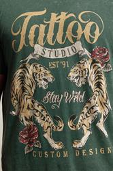 BadRhino Big & Tall Green Acid Wash Tattoo Tiger Graphic T-Shirt | BadRhino 4