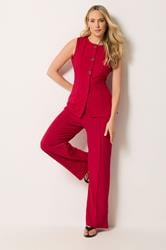 LTS Tall Women's Set Bright Red Textured Waistcoat & Wide Leg Trousers | Long Tall Sally 1