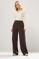LTS Tall Chocolate Brown Military Wide Leg Trousers | Long Tall Sally 1