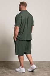 BadRhino Big & Tall Green Textured Revere Shirt & Short Co-ord Set | BadRhino 4