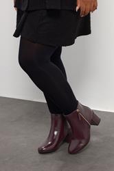 Burgundy Red Faux Leather Block Heel Ankle Boots In Wide E Fit & Extra Wide EEE Fit | Yours Clothing 1