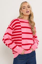 LTS Tall Pink & Red Striped Knitted Jumper | Long Tall Sally 1