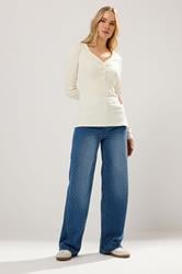 LTS Tall Ivory White Cotton Ribbed Henley Top | Long Tall Sally 2