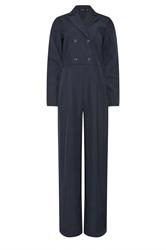 LTS Tall Navy Blue Open Collar Wide Leg Jumpsuit