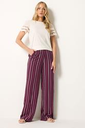 LTS Tall Women's Burgundy Red Rope Stripe Wide Leg Trousers | Long Tall Sally 3