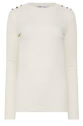 LTS Tall Women's Ivory White Ribbed Button Top | Long Tall Sally 1