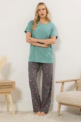 LTS Tall Women's Mint Green Cherry & Bow Print Pyjama Set | Long Tall Sally 1
