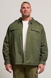 BadRhino Big & Tall Khaki Green Military Zip Through Overshirt | BadRhino 2