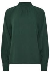 LTS Tall Dark Green High Neck Crinkle Blouse | Long Tall Sally 5