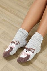 2 PACK Grey & Red Reindeer Fluffy Bed Socks | Yours Clothing 3