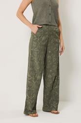 LTS Tall Women's Olive Green Floral Embroidered Wide Leg Trousers | Long Tall Sally 2