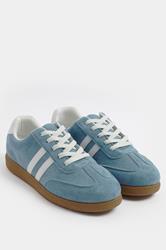 Blue Faux Suede Retro Stripe Trainers In Extra Wide EEE Fit 1